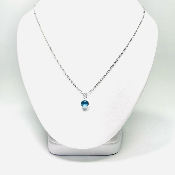 March Swarovski Crystal Necklace, Aquamarine Swarovski Crystal, Handmade - Picture 4 of 5